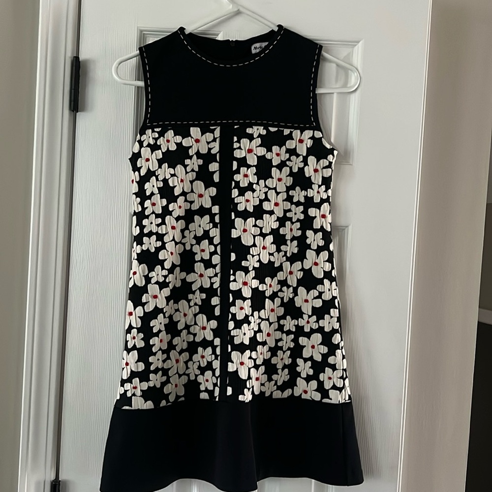 Maria Casero Dress Sleeveless Flowers Black White Red Slip Lined Size 16.